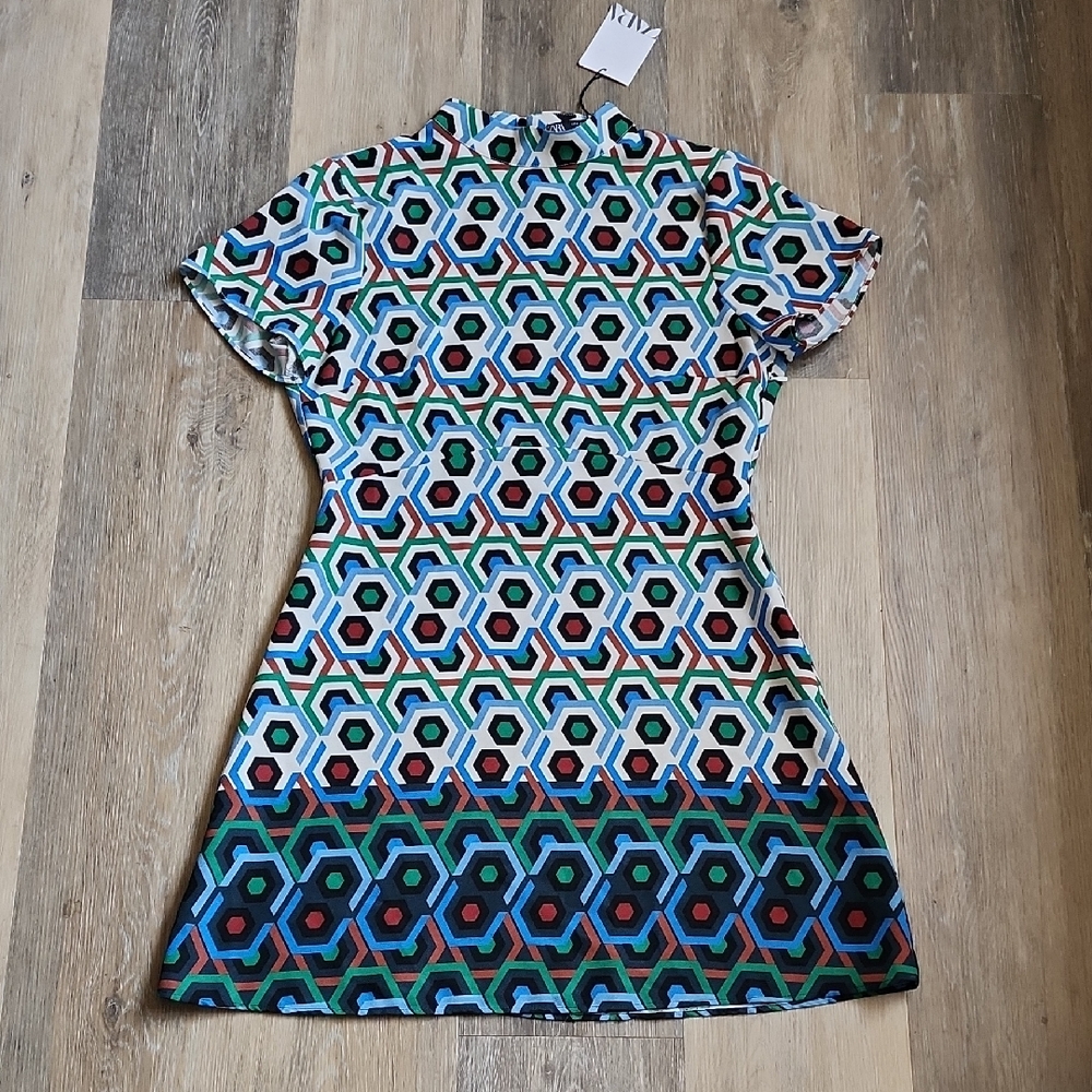 Zara Geometric Pattern Mini Dress - Multicolor